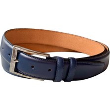 3.5 Cm. Klasik Hakiki Deri Dikişli Model Düz Renk Erkek Kemer Lacivert