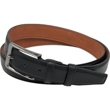 3.5 Cm. Klasik Hakiki Deri Dikişli Model Düz Renk Erkek Kemer Siyah