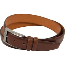 3.5 Cm. Klasik Hakiki Deri Dikişli Model Düz Renk Erkek Kemer Açık Kahverengi