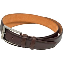 3.5 Cm. Klasik Hakiki Deri Dikişli Model Düz Renk Erkek Kemer Koyu Kahverengi