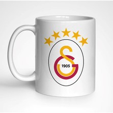 # Galatasaray 5 Yıldızlı Temalı Beyaz Kupa Bardak, Mug, Hediyelik, Beş Yıldız
