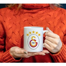 # Galatasaray 5 Yıldızlı Temalı Beyaz Kupa Bardak, Mug, Hediyelik, Beş Yıldız