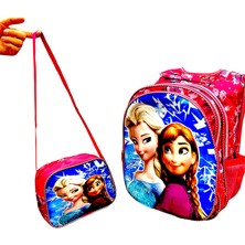 Burkay Çanta Frozen Kabartmalı Resim Pembe Desenli Kumaş Ilkokul Çantası 2'li Takım