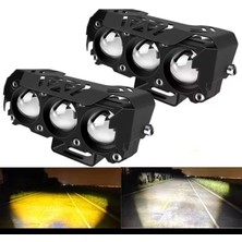 Motosiklet LED Spot Çift Renk Hi/düşük Işın Sis Lambaları Araba Kamyon Suv Utv 12V 24VMINI Lens Far Sürüş Işık