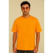 Guaraz Erkek Hardal/Sarı Oversize Bisiklet Yaka %100 Pamuk Düz Basic Yazlık T-Shirt