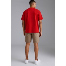 Guaraz Erkek Kırmızı Oversize Bisiklet Yaka %100 Pamuk Düz Basic Yazlık T-Shirt