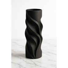 Siyah Spiral Modern Dekoratif Vazo - 3D Tasarım Kabartmalı Minimalist Ev Aksesuarı
