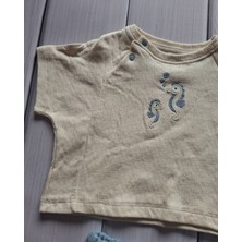 Erkek Bebek Denizatı Nakışlı Tişört ve Mavi Şort Takım