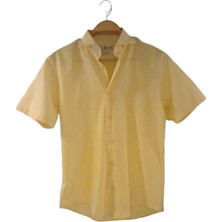 Sarı Keten Slim Fit Kısa Kollu Erkek Gömlek