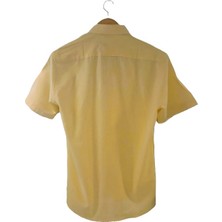 Sarı Keten Slim Fit Kısa Kollu Erkek Gömlek