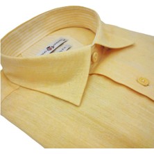 Sarı Keten Slim Fit Kısa Kollu Erkek Gömlek
