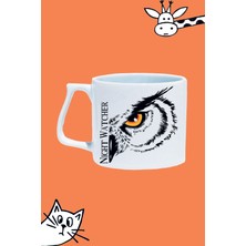 Nıght Watcher Owl Gece Bekçisi Baykuş Tasarım Baskılı Beyaz Lüks Sap Kupa Bardak