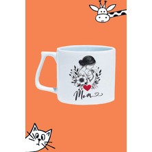 Mom Love Anneler Günü Tasarım Baskılı Beyaz Lüks Sap Kupa Bardak