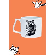 The Predator Tıger Avcı Kaplan Tasarım Baskılı Beyaz Lüks Sap Kupa Bardak