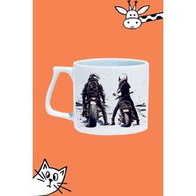 Motorcu Aşıklar Motor Lovers Tasarım Baskılı Beyaz Lüks Sap Kupa Bardak