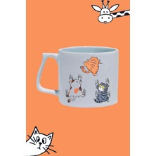 Yaramaz Kediler Naughty Cats Tasarım Baskılı Beyaz Lüks Sap Kupa Bardak