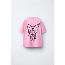 Magu Kız Çocuk Pamuklu Pembe Baskılı T-shirt – Kısa Kollu Günlük Üst