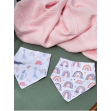 Pamuklu Penye 2'li Bebek Önlüğü/mama Önlüğü Pembe Kuşaklı