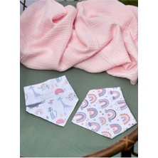Pamuklu Penye 2'li Bebek Önlüğü/mama Önlüğü Pembe Kuşaklı