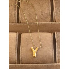 Aida Jewelss 316 L Y Harfi Çelik Balon Kolye , Çelik Harfli Kolye , Gold Çelik Kolye