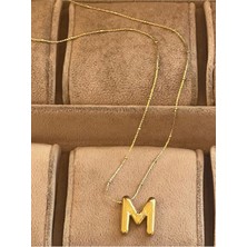 Aida Jewelss 316 L M Harfi Çelik Balon Kolye , Çelik Harfli Kolye , Gold Çelik Kolye