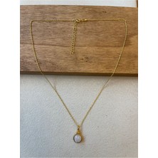 Aida Jewelss 925 Ayar Gümüş Gold Renk Ay Taşı Zincirli Kolye