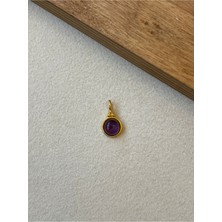 Aida Jewelss 925 Ayar Gümüş Gold Renk Ametist Taşlı Kolye Ucu