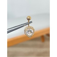 Aida Jewelss 316 L Cerrahi Çelik Parlak Taşlı Kalp Detaylı Göbek Piercingi Altın