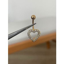 Aida Jewelss 316 L Cerrahi Çelik Zirkon Taşlı Parlak Kalp Detaylı Göbek Piercingi