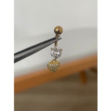 Aida Jewelss 316 L Cerrahi Çelik Zirkon Taşlı , Sallantılı Taşlı Kalp Detaylı Göbek Piercingi