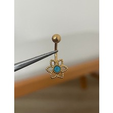 Aida Jewelss 316 L Cerrahi Çelik Gold Renginde Çiçek Modeli Mavi Taşlı Göbek Piercingi