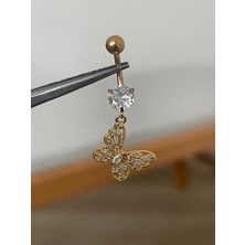 Aida Jewelss 316 L Cerrahi Çelik Sallantılı Kelebek Detaylı Göbek Piercingi