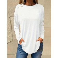 Gökyüzü Moda Kadın Uzun Kollu Yuvarlak Yaka Salaş Iki Iplik Bluz
