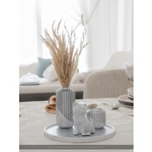Silver Collection - Dekoratif 3'lü Set - Tüylük & Mumluk & Kedi Figürü