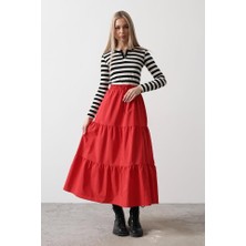 Gökyüzü Moda Pamuklu Beli Lastikli Etek - Kırmızı