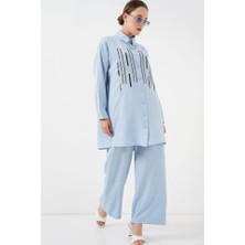 Gökyüzü Moda Desenli Tunik Pantolon Ikili Takım 6720 - Mavi