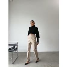 Gökyüzü Moda Deri Pantolon Diz Parçalı - Taş