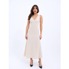 Gökyüzü Moda 7124 Elbise-Bej
