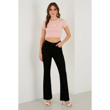 Calmeeny Kadın Likralı Kısa Kollu Basic Crop Tişört - Slim Fit