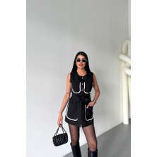 Gökyüzü Moda Büyük Cep Biye Detaylıyelek - Siyah