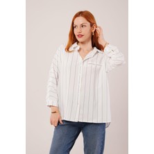 Gökyüzü Moda Katlanabilir Kol ve Cep Detaylı Mavi Çizgili Gömlek