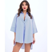 Gökyüzü Moda 4328 Gömlek-Mavi Beyaz Çizgili