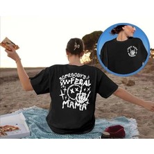 Gökyüzü Moda Bisiklet Yaka Baskılı T-Shirt - Siyah