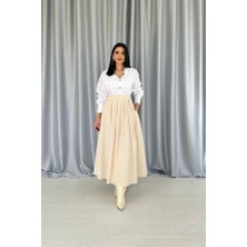 Gökyüzü Moda Bej Uzun Pileli Etek