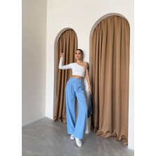 Gökyüzü Moda Pile ve Cep Kapak Deyalı Salaş Pantolon - Mavi