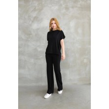 Gökyüzü Moda Osy Modal Yumuşak Dokulu Kumaş Bisiklet Yaka Kısa Kollu Takım - Siyah