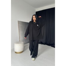 Gökyüzü Moda Siyah Klasik Fitilli Kazak ve Pantolon Takım