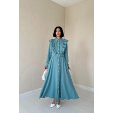 Gökyüzü Moda Mint Fırfırlı Dantelli Elbise