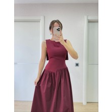 Arkası Kanatlı Uzun Kadın Elbise- Bordo