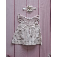 Bandanalı Vintage Çizgili Çiçek Nakışlı Yazlık Kız Bebek Romper